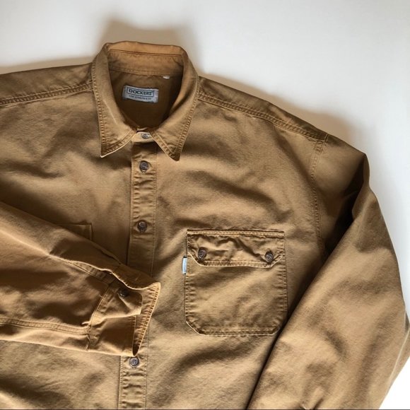 Vintage Dockers Levi’s Tan Work Shirt XL Button Up - Picture 3 of 6
